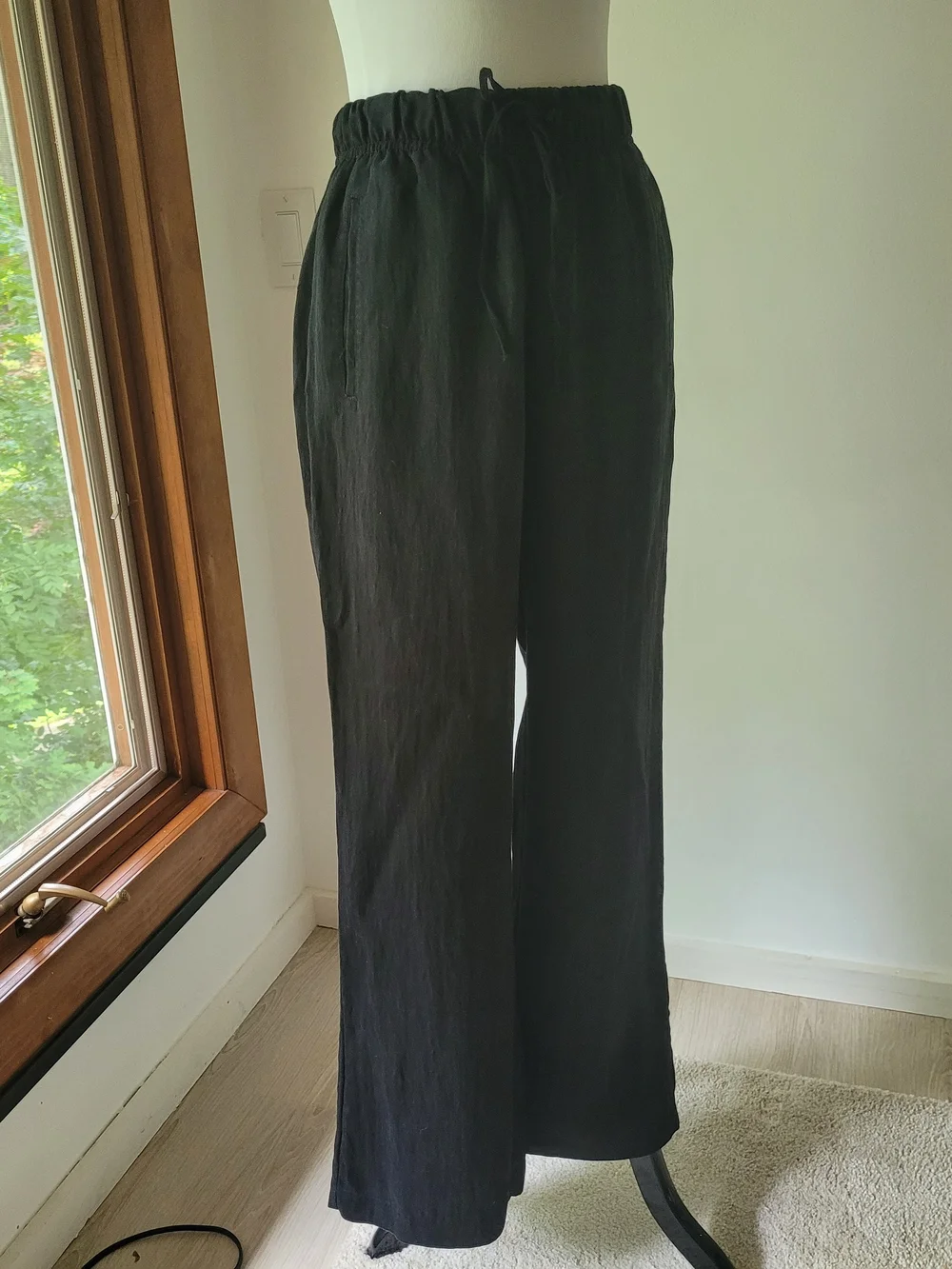 ZARS Women's Wide-Leg Drawstring Linen Pants - Black